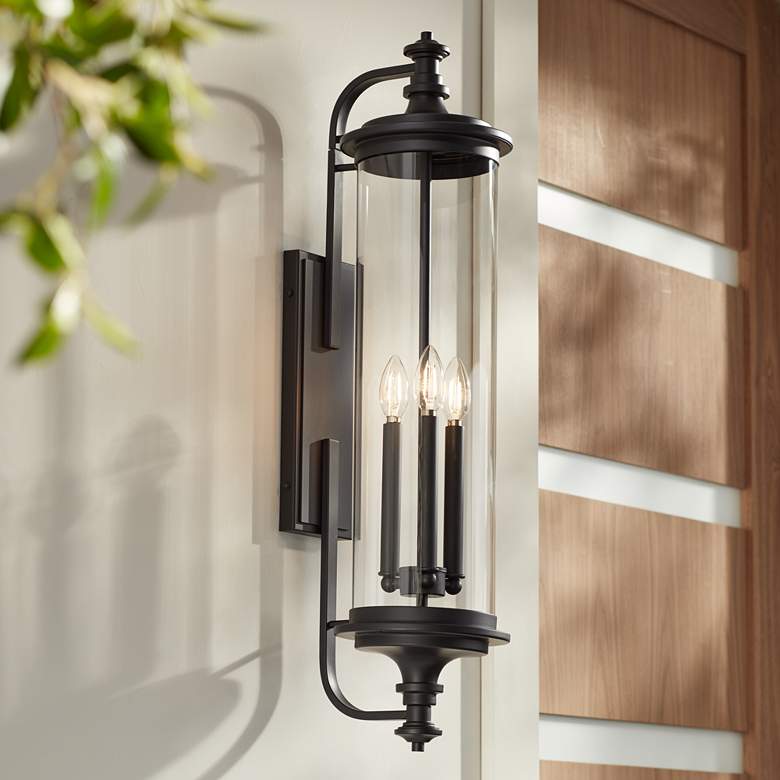 Medici 32 1/4"H Black Clear Glass 3-Light Outdoor Wall Light