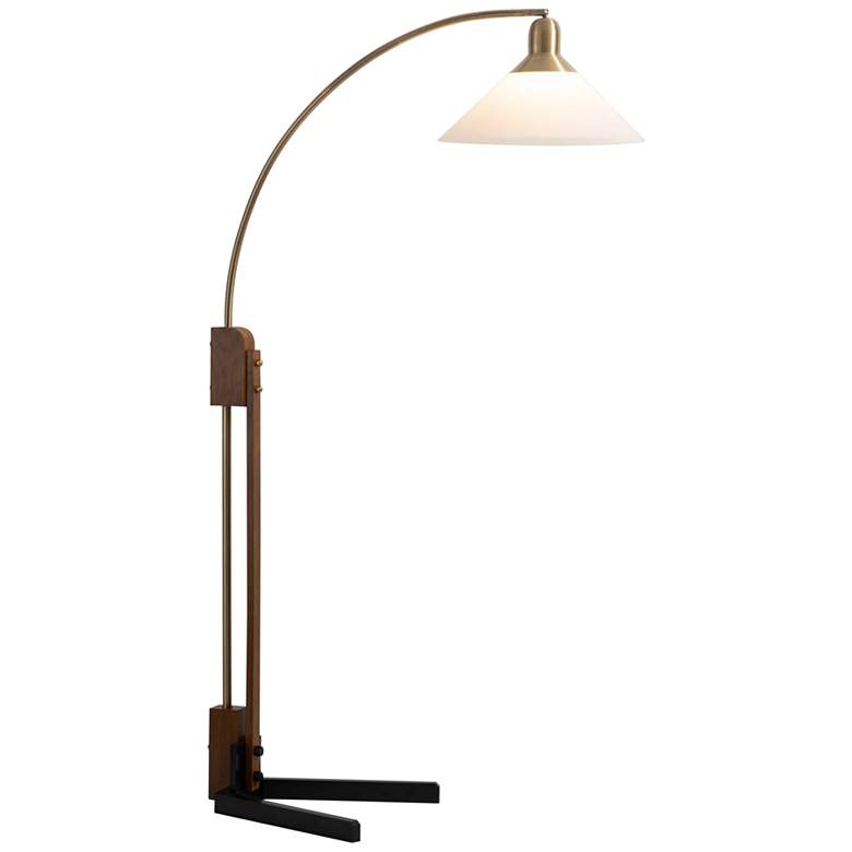 Melmar Weathered Brass Dark Brown Chairside Arc Floor Lamp