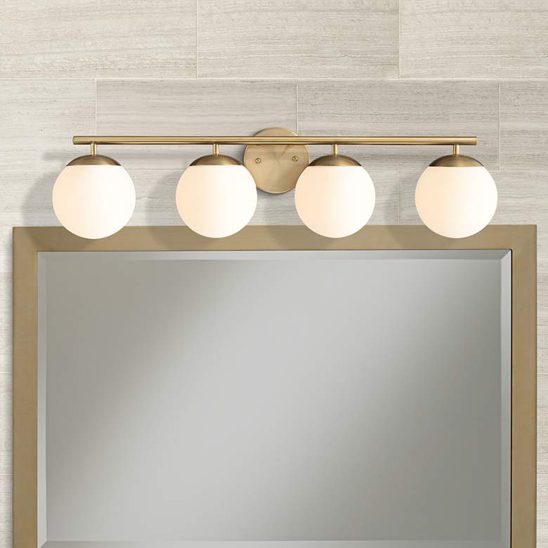 Meridian 31 1/2" Wide Gold Frosted Glass 4-Light Bath Light