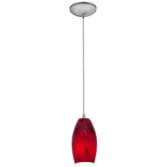 Merlot - E26 LED Cord Pendant - Brushed Steel Finish - Red Sky Glass Shade