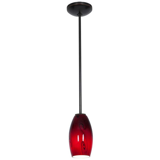 Merlot LED Rod Pendant - Oil Rubbed Bronze Finish - Red Sky Glass Shade