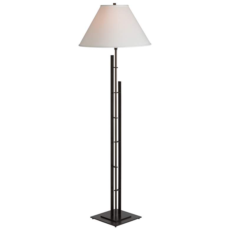 Metra Double Floor Lamp - Dark Smoke Finish - Natural Anna Shade