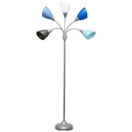 Micah Silver 5 Light Floor Lamp with White Gray Shade