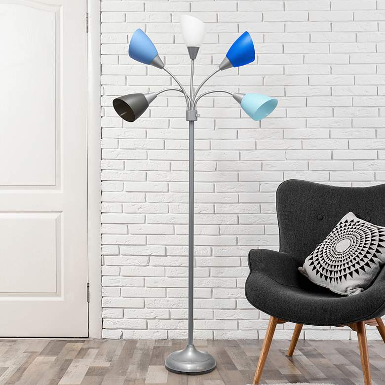 Micah Silver 5 Light Floor Lamp with White Gray Shade