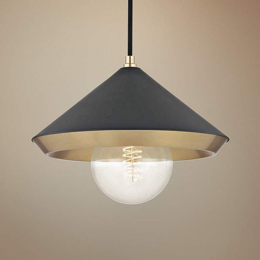 Mitzi Marnie 12 1/2"W Aged Brass Mini Pendant w/ Black Shade
