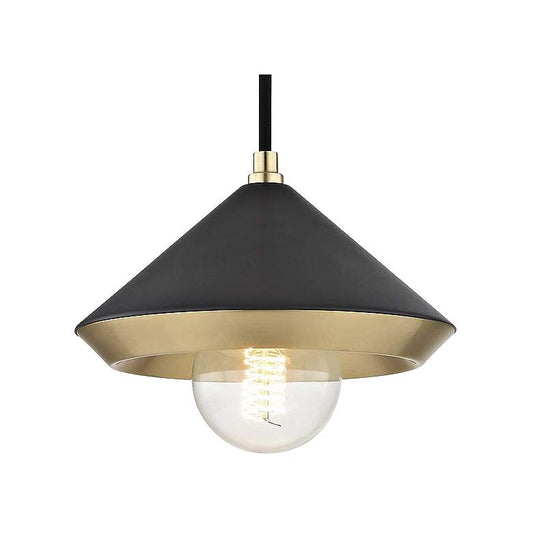 Mitzi Marnie 8" Wide Aged Brass Mini Pendant w/ Black Shade