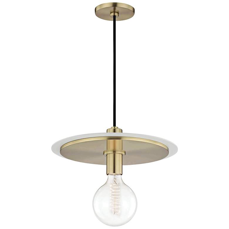 Mitzi Milo 14" Wide Aged Brass and White Pendant Light