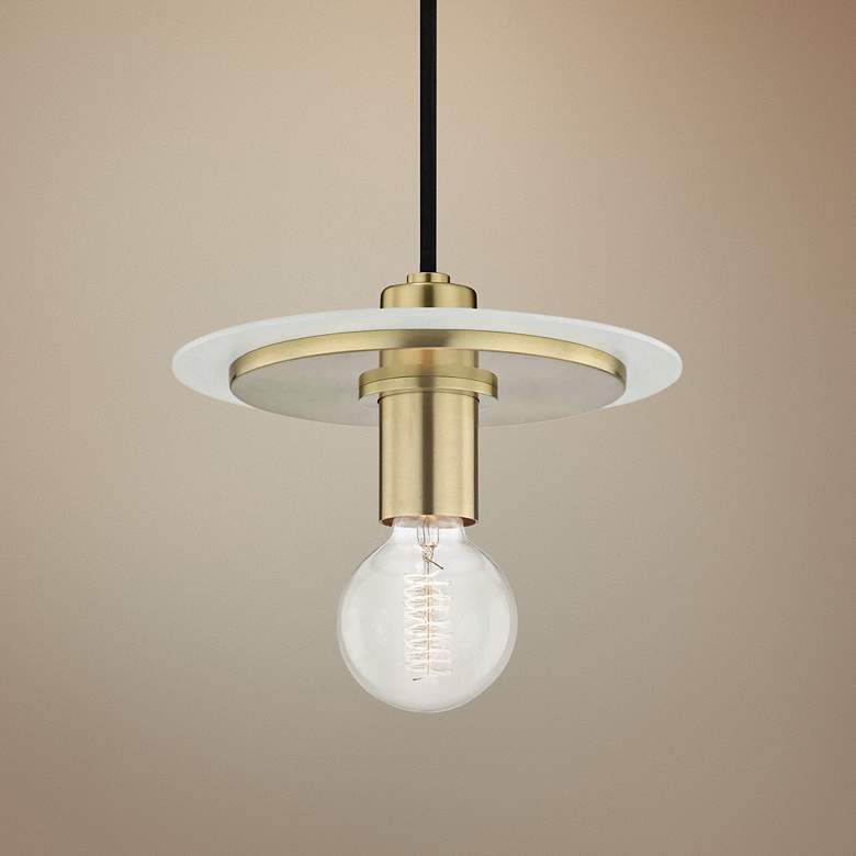Mitzi Milo 9" Wide Aged Brass and White Mini Pendant