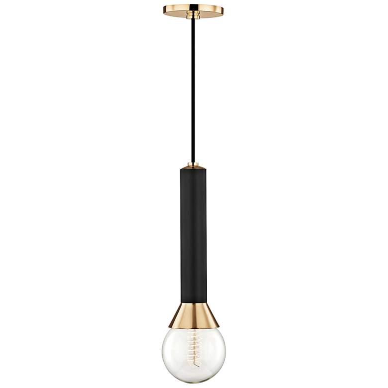 Mitzi Via 5" Wide Polished Brass and Black Mini Pendant