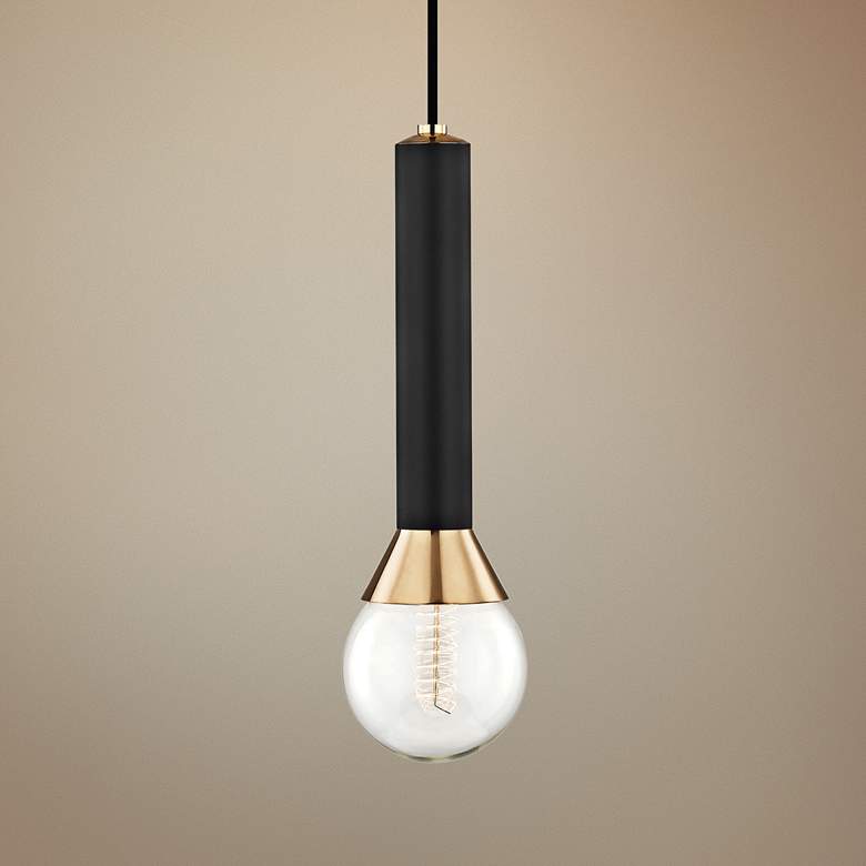 Mitzi Via 5" Wide Polished Brass and Black Mini Pendant
