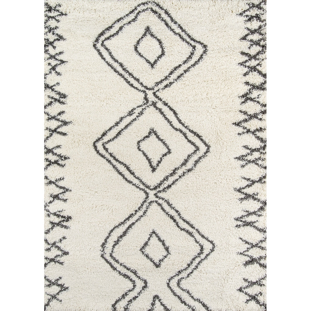 Maya Contemporary Geometric Soft Shag Area Rug - Ivory