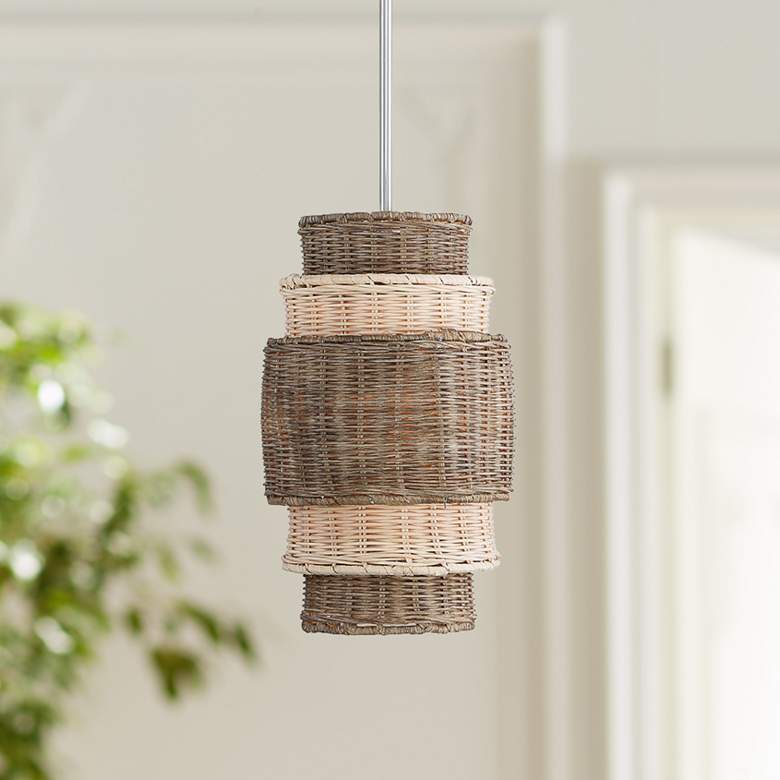 Montauck Bay 10" Wide Nickel and Rattan Mini Pendant Light