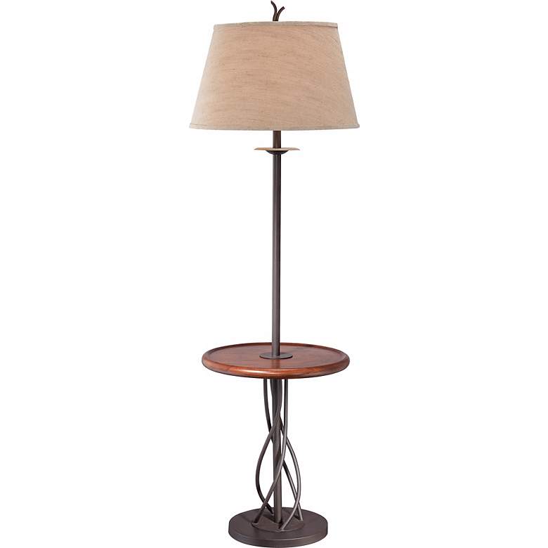 Iron Twist Base Wood Tray Table Floor Lamp