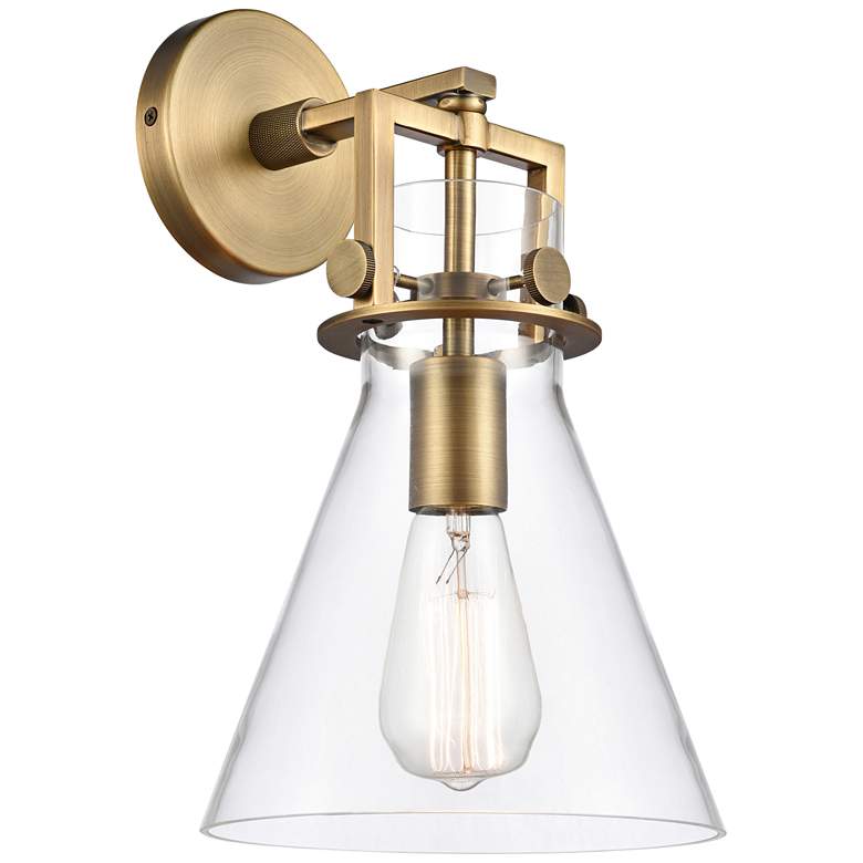 Newton 14"H Brushed Truncated Cone Glass Wall Sconce