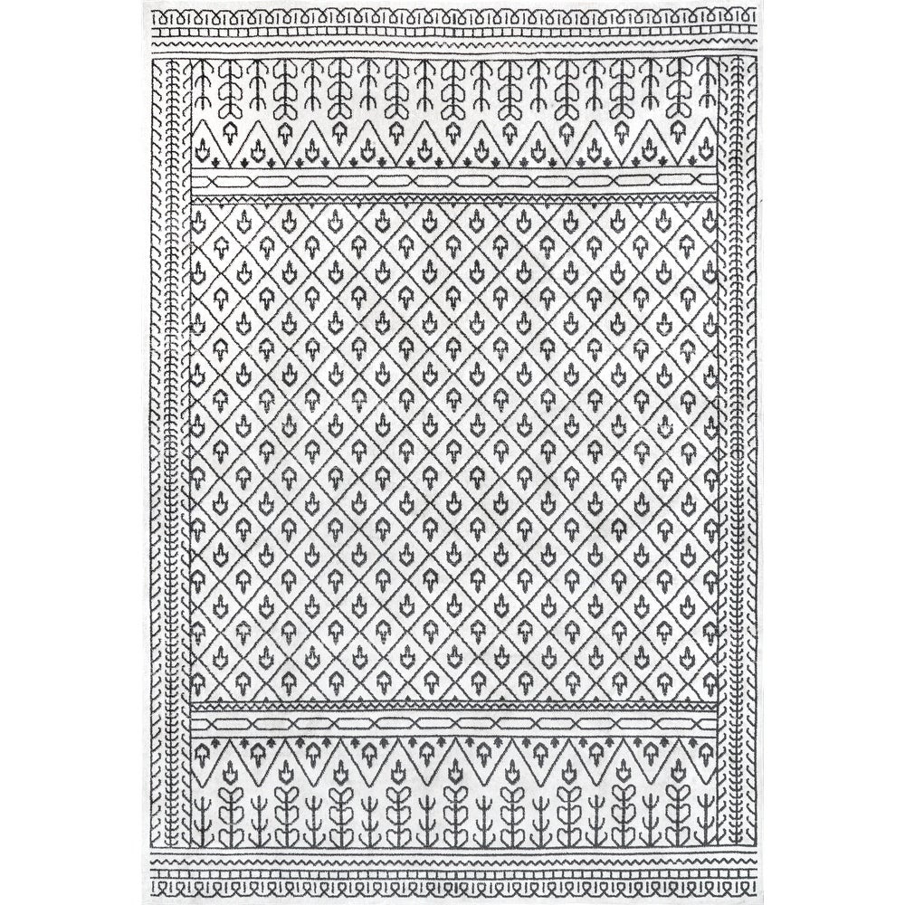 Casandra Machine Washable Moroccan Motif Area Rug Grey