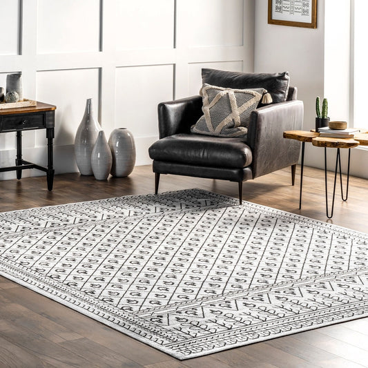 Casandra Machine Washable Moroccan Motif Area Rug Grey