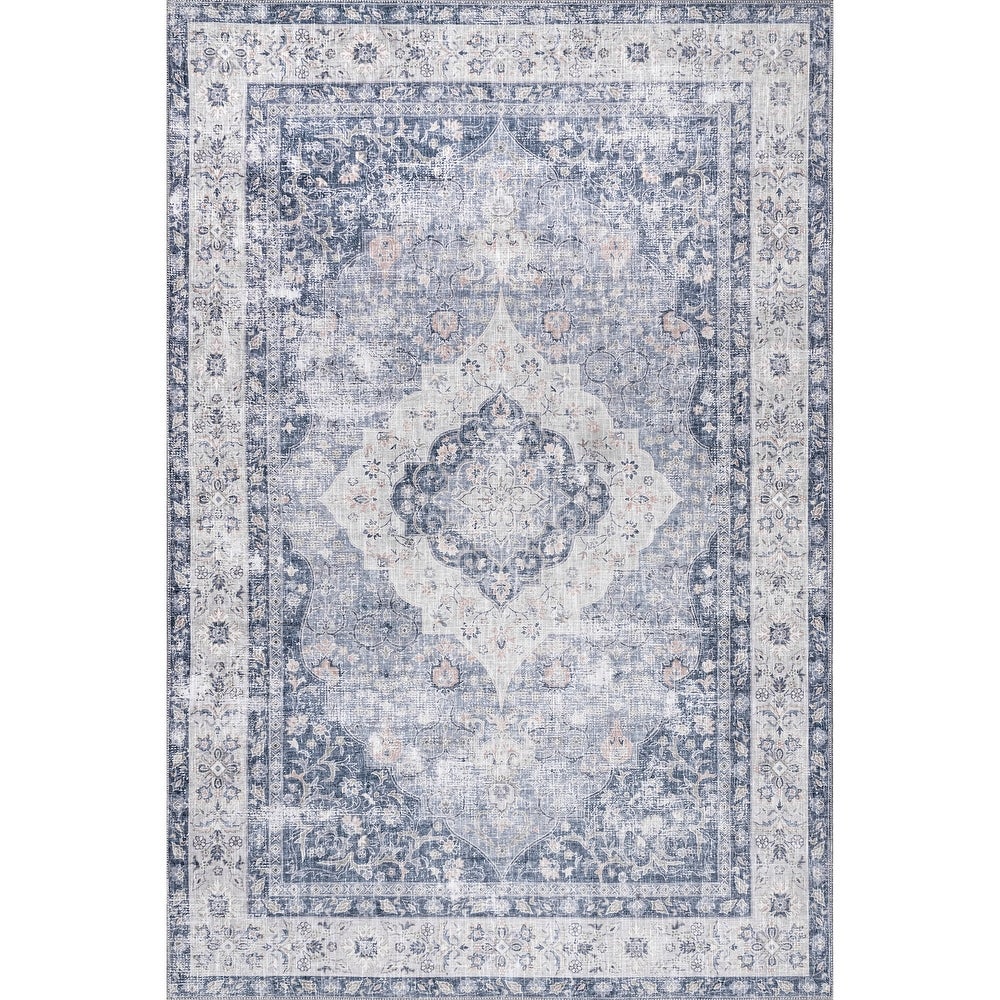 Elsa Machine Washable Floral Blossom Medallion Area Rug