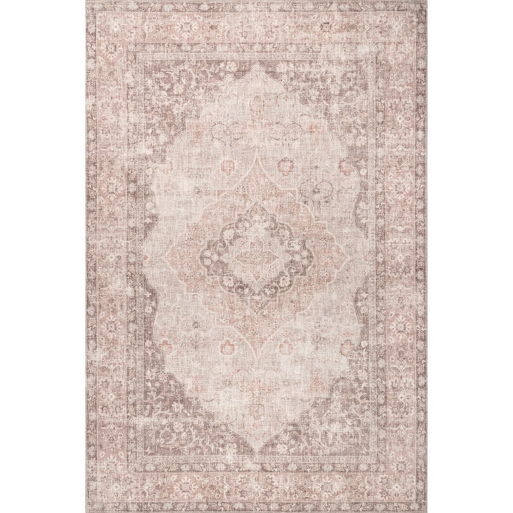 Elsa Machine Washable Floral Blossom Medallion Area Rug