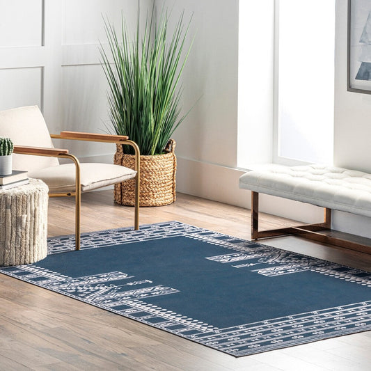 Joelle Machine Washable Tribal Geometric Border Area Rug