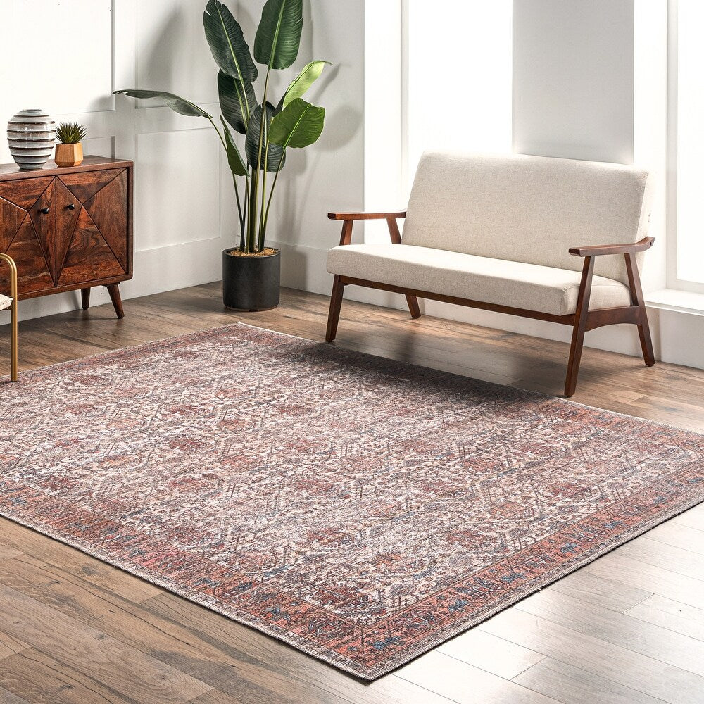 Marilyn Machine Washable Distressed Persian Border Area Rug