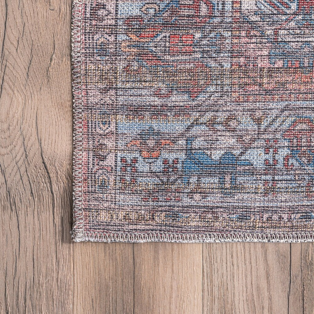 Marilyn Machine Washable Distressed Persian Border Area Rug