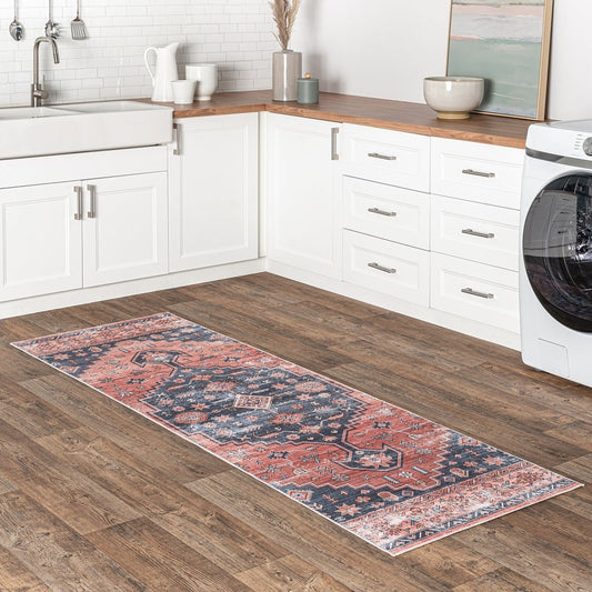 Medallion Bordered Machine Washable Area Rug