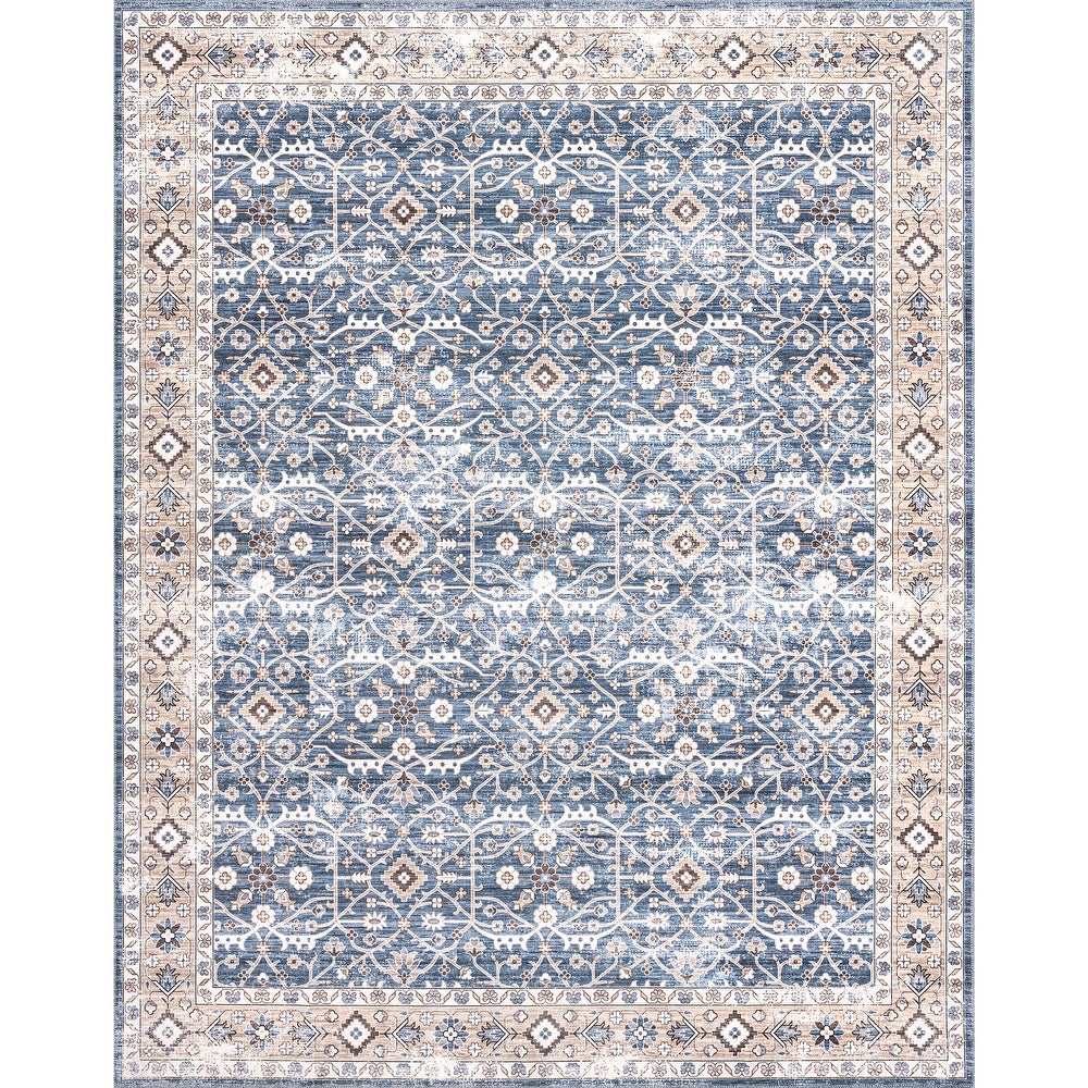 Shae Faded Persian Bordered Machine Washable Area Rug