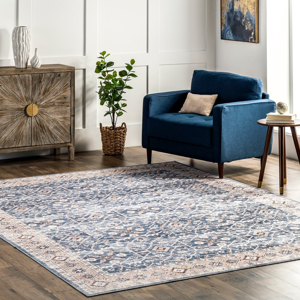 Shae Faded Persian Bordered Machine Washable Area Rug