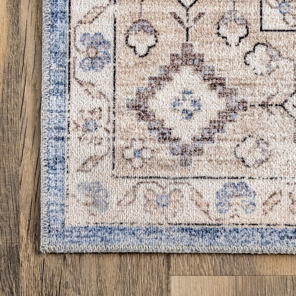 Shae Faded Persian Bordered Machine Washable Area Rug