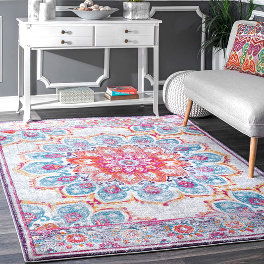 Floral Vintage Turquoise Pink Orange Area Rugs