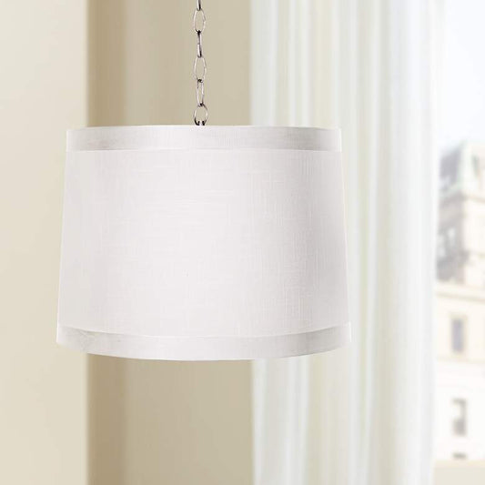 Off-White Drum 14" Wide Brushed Nickel Shaded Pendant