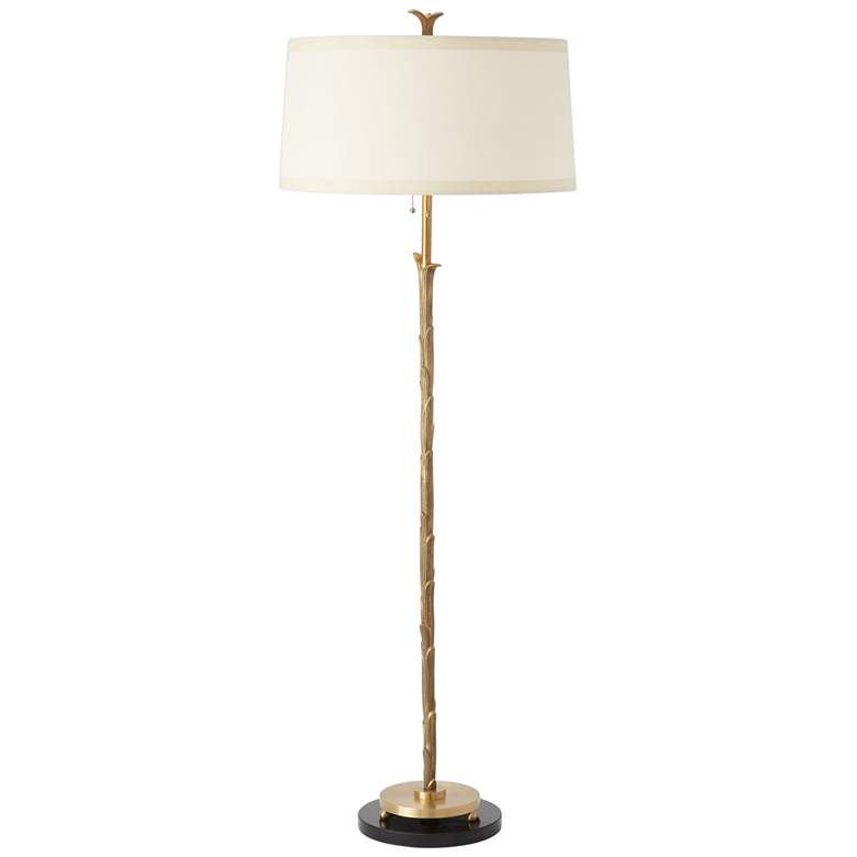 Organic Antique Brass and Black Stem Floor Lamp