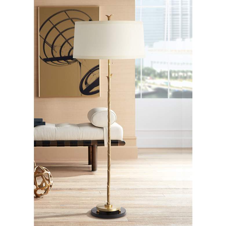 Organic Antique Brass and Black Stem Floor Lamp