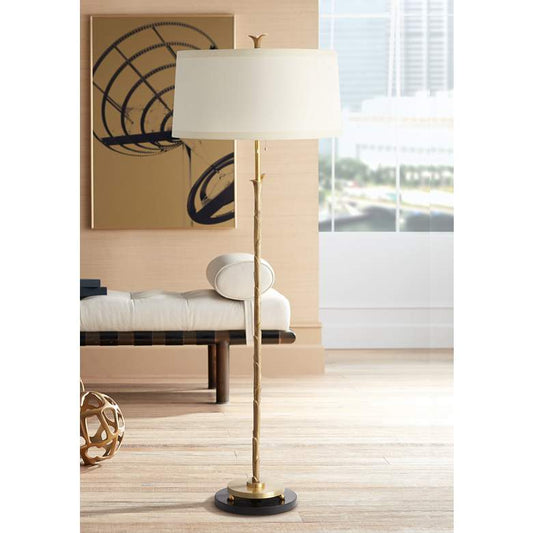 Organic Antique Brass and Black Stem Floor Lamp