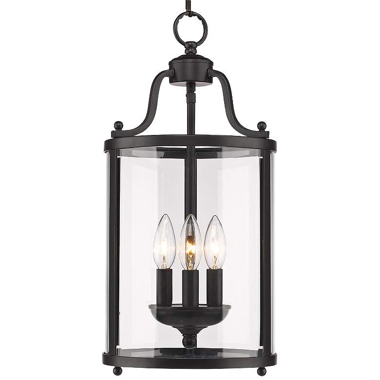 Payton 9" Black and Clear Glass 3-Light Traditional Pendant Lantern