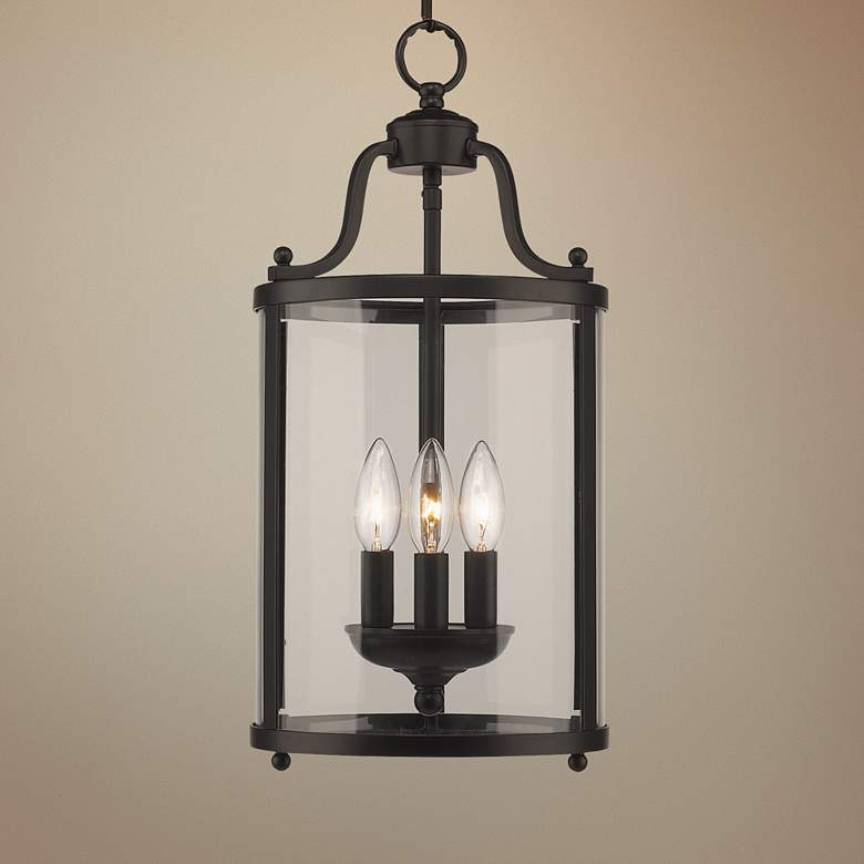 Payton 9" Black and Clear Glass 3-Light Traditional Pendant Lantern