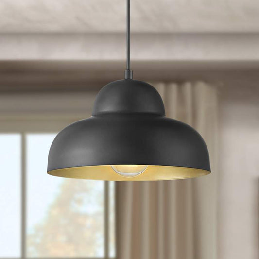 Pendry 9" Wide Matte Black and Gold Mini Pendant Light