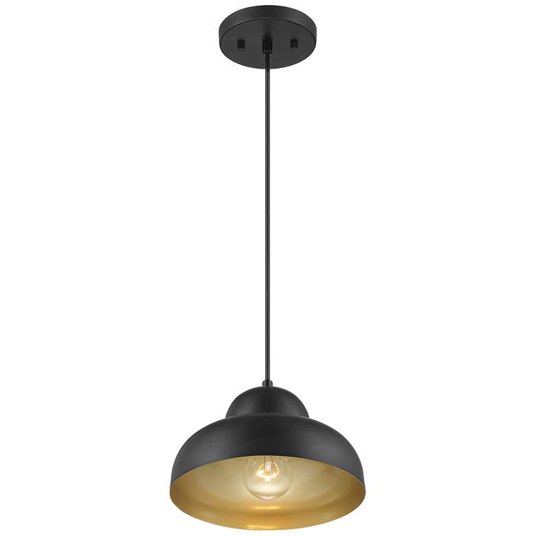 Pendry 9" Wide Matte Black and Gold Mini Pendant Light