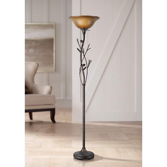 Pine Cone Bronze Finish Torchiere Floor Lamp