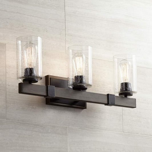 Poetry 23 1/2" Wide Wood Grain 3-Light Vanity Bath Light