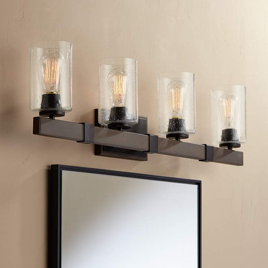 Poetry Collection 33 3/4" Wide Wood Grain 4-Light Bath Light