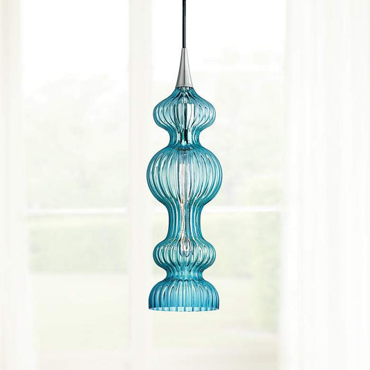 Pomfret 6" Wide Polished Nickel with Blue Glass Mini Pendant