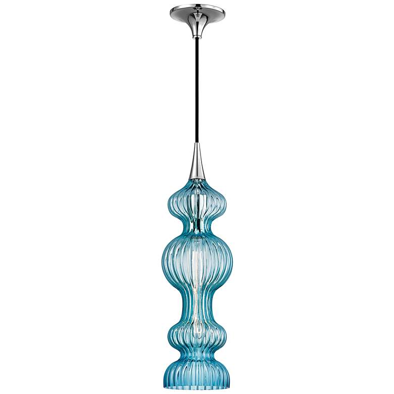 Pomfret 6" Wide Polished Nickel with Blue Glass Mini Pendant