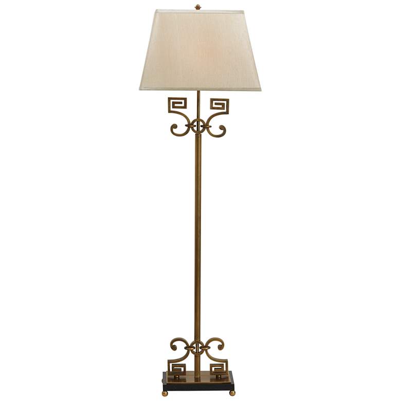 Port 68 Whitney Aged Brass Greek Key Metal Stem Floor Lamp