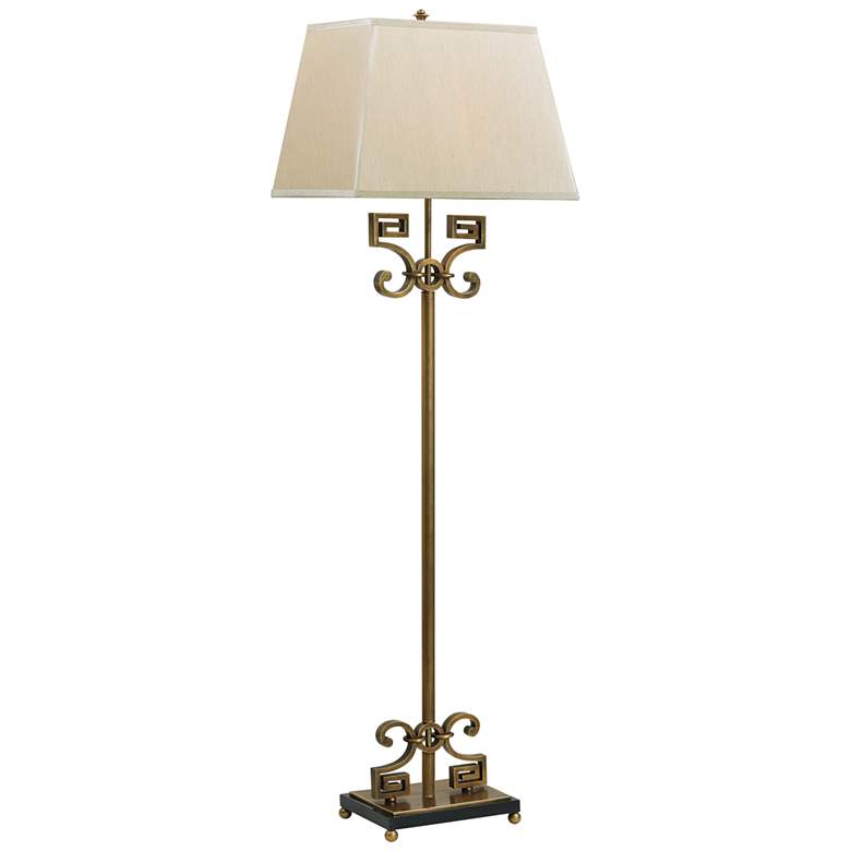 Port 68 Whitney Aged Brass Greek Key Metal Stem Floor Lamp