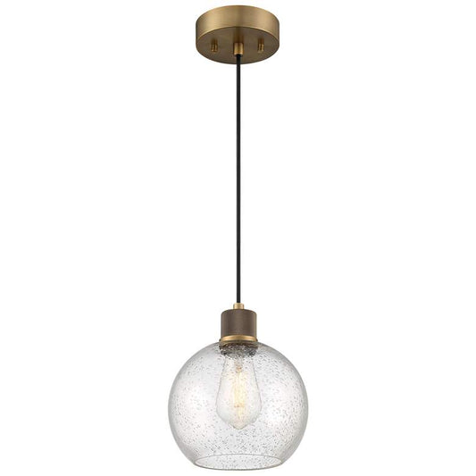 Port Nine Burgundy E26 LED Pendant - Antique Brushed Brass - Seeded Glass