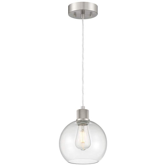 Port Nine Burgundy E26 LED Pendant - Brushed Steel Finish - Clear Glass