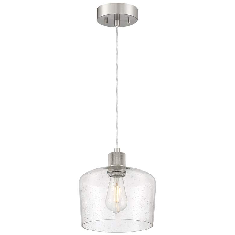 Port Nine Chardonnay E26 LED Pendant - Brushed Steel Finish - Seeded Glass