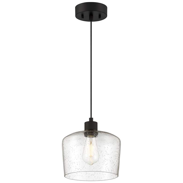 Port Nine Chardonnay E26 LED Pendant - Matte Black Finish - Seeded Glass