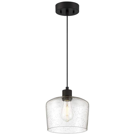 Port Nine Chardonnay E26 LED Pendant - Matte Black Finish - Seeded Glass